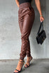 Smocked High-Waist Leather Skinny Pants